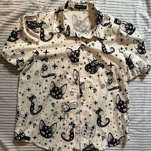 Shein Black Cat Black Magic Witchy Blouse Top